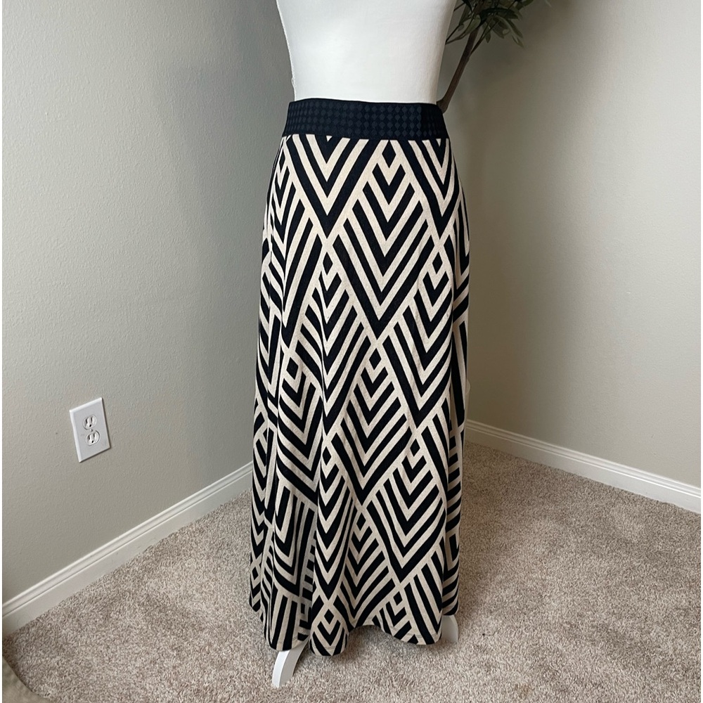 Maeve Black and Cream Geometric Maxi Skirt